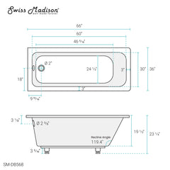 Swiss Madison Voltaire 66 "x 36" Reversible Drain Drop-In Bathtub - SM-DB568 - The Home Selection