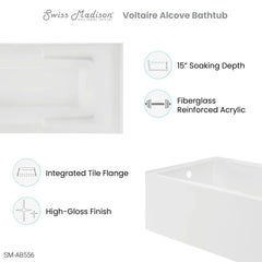 Swiss Madison Voltaire 72" x 36" Left-Hand Drain Alcove Bathtub with Apron - SM-AB556 - The Home Selection
