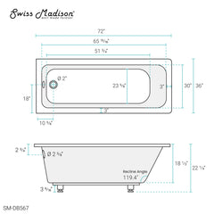 Swiss Madison Voltaire 72" x 36" Reversible Drain Drop-In Bathtub - SM-DB567 - The Home Selection