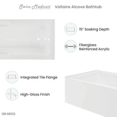 Swiss Madison Voltaire 72" x 36" Right-Hand Drain Alcove Bathtub with Apron - SM-AB555 - The Home Selection