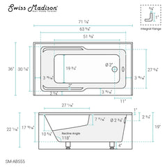 Swiss Madison Voltaire 72" x 36" Right-Hand Drain Alcove Bathtub with Apron - SM-AB555 - The Home Selection