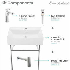 Swiss Madison Well Made Forever SM-SK711-10C - Claire 24 Ceramic Console Sink Bundle - SM-SK711-10C - The Home Selection