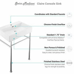 Swiss Madison Well Made Forever SM-SK711-10C - Claire 24 Ceramic Console Sink Bundle - SM-SK711-10C - The Home Selection