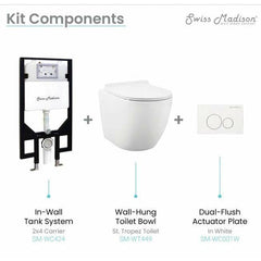 Swiss Madison Well Made Forever SM-WK449-01W - St. Tropez Wall Hung Toilet Bundle, Glossy White - SM-WK449-01W - The Home Selection