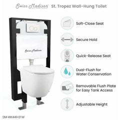 Swiss Madison Well Made Forever SM-WK449-01W - St. Tropez Wall Hung Toilet Bundle, Glossy White - SM-WK449-01W - The Home Selection