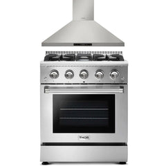 Thor Kitchen 2-Piece Pro Appliance Package - 30" Gas Range & Premium Wall Mount Hood in Stainless Steel