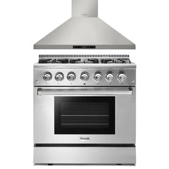 Thor Kitchen 2-Piece Pro Appliance Package - 36" Dual Fuel Range & Premium Wall Mount Hood in Stainless Steel