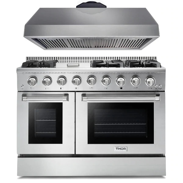 Thor Kitchen 2-Piece Pro Appliance Package - 48" Gas Range & Premium Hood in Stainless Steel