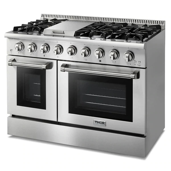 Thor Kitchen 2-Piece Pro Appliance Package - 48" Gas Range & Pro Wall Mount Hood in Stainless Steel