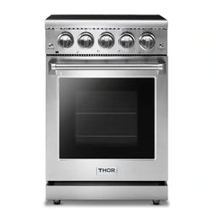 Thor Kitchen 3-Piece Appliance Package - 24-Inch Electric Range, Refrigerator with Water Dispenser, & Dishwasher in Stainless Steel
