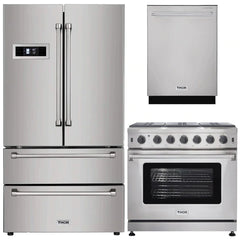 Thor Kitchen 3-Piece Appliance Package - 36" Gas Range, Dishwasher & Refrigerator in Stainless Steel