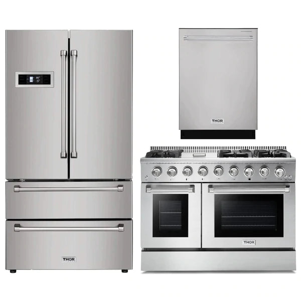 Thor Kitchen 3-Piece Pro Appliance Package - 48" Gas Range, Dishwasher & Refrigerator in Stainless Steel