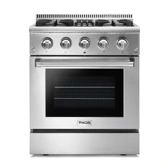 Thor Kitchen Package - 30 In. Propane Gas Burner/Electric Oven Range, Range Hood, Refrigerator with Water and Ice Dispenser, Dishwasher, Wine Cooler