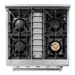 Thor Kitchen Package - 30 In. Propane Gas Range, Range Hood, Refrigerator with Water and Ice Dispenser, Dishwasher