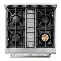 Thor Kitchen Package - 30 In. Professional Natural Gas Range, Range Hood, Microwave Drawer, Refrigerator with Water and Ice Dispenser, Dishwasher, Wine Cooler