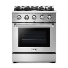 Thor Kitchen Package - 30 In. Professional Gas Range, Range Hood, Microwave Drawer, Refrigerator with Water and Ice Dispenser, Dishwasher