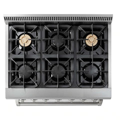 Thor Kitchen Appliance Package - 36 In. Propane Gas Burner/Electric Oven Range, Range Hood, Dishwasher, Refrigerator with Water and Ice Dispenser