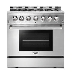 Thor Kitchen 36 in. Propane Gas Burner/Electric Oven Range, Range Hood, Microwave Drawer, Refrigerator, Dishwasher, Wine Cooler