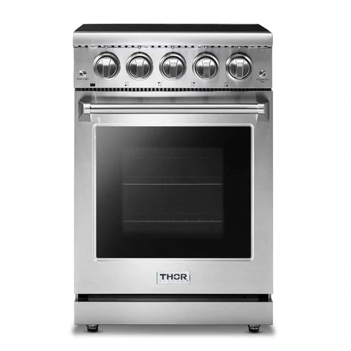 Thor Kitchen 4-Piece Appliance Package - 24" Electric Range, French Door Refrigerator, Dishwasher, and Microwave Drawer in Stainless Steel