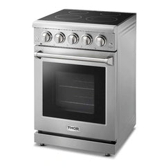 Thor Kitchen 4-Piece Appliance Package - 24" Electric Range, French Door Refrigerator, Under Cabinet Hood, and Dishwasher in Stainless Steel