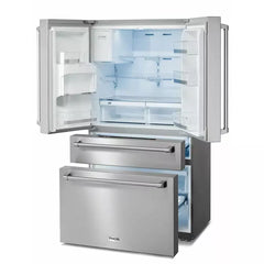 Thor Kitchen 4-Piece Appliance Package - 36-Inch Electric Range, Refrigerator with Water Dispenser, Dishwasher, & Microwave Drawer in Stainless Steel