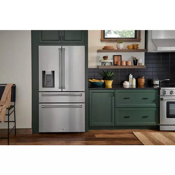 Thor Kitchen 4-Piece Appliance Package - 36-Inch Electric Range, Refrigerator with Water Dispenser, Dishwasher, & Microwave Drawer in Stainless Steel