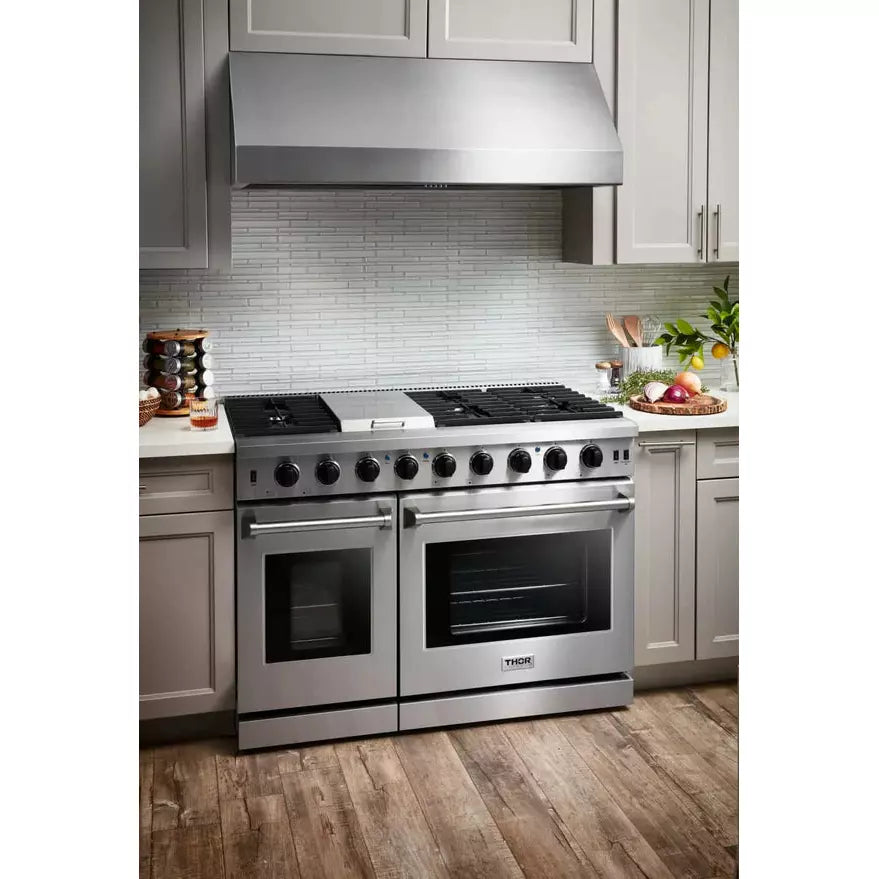 Thor Kitchen 4-Piece Appliance Package - 48" Gas Range, French Door Refrigerator, and Dishwasher in Stainless Steel