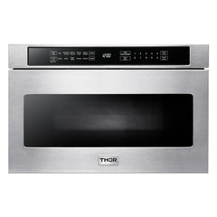 Thor Kitchen 4-Piece Pro Appliance Package - 30" Dual Fuel Range, Refrigerator with Water Dispenser, Dishwasher, and Microwave Drawer in Stainless Steel