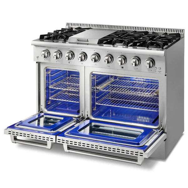 Thor Kitchen 4-Piece Pro Appliance Package - 48" Gas Range, French Door Refrigerator, Dishwasher, and Microwave Drawer in Stainless Steel
