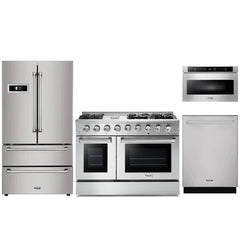 Thor Kitchen 4-Piece Pro Appliance Package - 48" Gas Range, French Door Refrigerator, Dishwasher, and Microwave Drawer in Stainless Steel