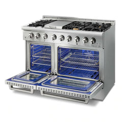 Thor Kitchen Package - 48 in. Propane Gas Burner/Electric Oven Range, Range Hood, Microwave Drawer