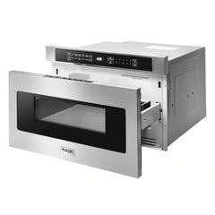 Thor Kitchen 5-Piece Appliance Package - 36" Gas Range, French Door Refrigerator, Under Cabinet Hood, Dishwasher, and Microwave Drawer in Stainless Steel