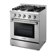Thor Kitchen 5-Piece Pro Appliance Package - 30" Gas Range, French Door Refrigerator, Under Cabinet Hood, Dishwasher, and Microwave Drawer in Stainless Steel