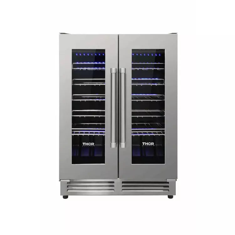 Thor Kitchen 5-Piece Pro Appliance Package - 30" Gas Range, French Door Refrigerator, Under Cabinet Hood, Dishwasher, and Wine Cooler in Stainless Steel