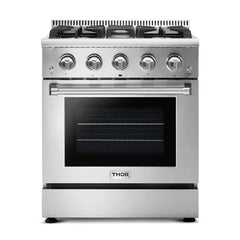 Thor Kitchen 5-Piece Pro Appliance Package - 30" Gas Range, French Door Refrigerator, Under Cabinet Hood, Dishwasher, and Wine Cooler in Stainless Steel