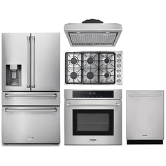 Thor Kitchen 5-Piece Pro Appliance Package - 36" Cooktop, Wall Oven, Under Cabinet Hood, Dishwasher & Refrigerator with Water Dispenser in Stainless Steel