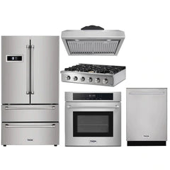 Thor Kitchen 5-Piece Pro Appliance Package - 36" Rangetop, Wall Oven, Under Cabinet Hood, Dishwasher & Refrigerator in Stainless Steel
