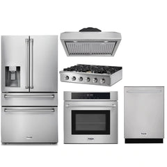 Thor Kitchen 5-Piece Pro Appliance Package - 36" Rangetop, Wall Oven, Under Cabinet Hood, Dishwasher & Refrigerator with Water Dispenser in Stainless Steel