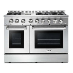 Thor Kitchen 5-Piece Pro Appliance Package - 48" Dual Fuel Range, French Door Refrigerator, Dishwasher, Under Cabinet Hood, and Microwave Drawer in Stainless Steel