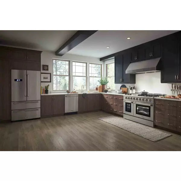 Thor Kitchen 5-Piece Pro Appliance Package - 48" Dual Fuel Range, French Door Refrigerator, Dishwasher, Under Cabinet Hood, and Microwave Drawer in Stainless Steel