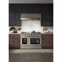 Thor Kitchen 5-Piece Pro Appliance Package - 48" Dual Fuel Range, French Door Refrigerator, Dishwasher, Under Cabinet Hood, and Microwave Drawer in Stainless Steel
