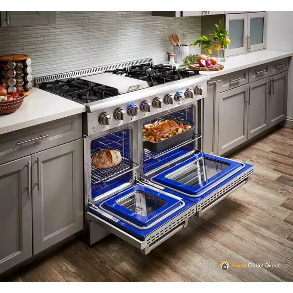 Thor Kitchen 5-Piece Pro Appliance Package - 48" Gas Range, French Door Refrigerator, Dishwasher, Under Cabinet Hood, and Microwave Drawer in Stainless Steel