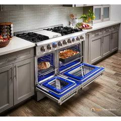 Thor Kitchen 5-Piece Pro Appliance Package - 48" Gas Range, French Door Refrigerator, Dishwasher, Under Cabinet Hood, and Microwave Drawer in Stainless Steel