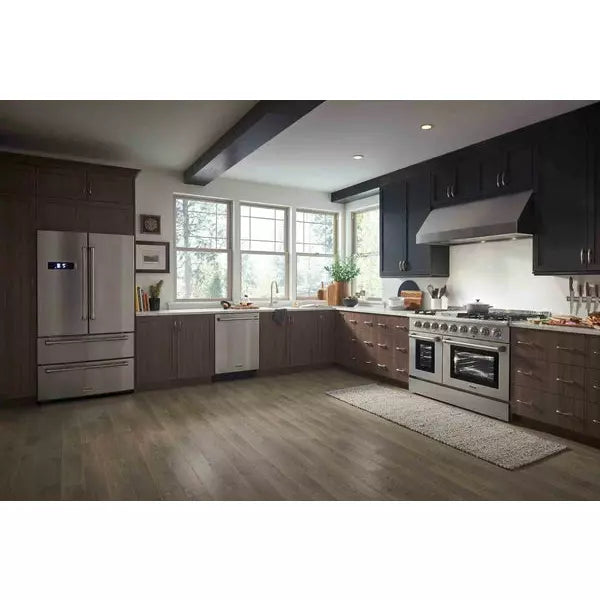 Thor Kitchen 5-Piece Pro Appliance Package - 48-Inch Dual Fuel Range, Under Cabinet Hood, Refrigerator with Water Dispenser, Dishwasher, & Wine Cooler in Stainless Steel