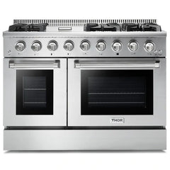 Thor Kitchen 5-Piece Pro Appliance Package - 48-Inch Gas Range, Refrigerator with Water Dispenser, Dishwasher, Under Cabinet Hood, & Microwave Drawer in Stainless Steel