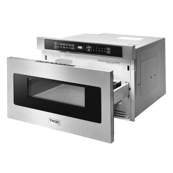 Thor Kitchen 6-Piece Appliance Package - 30" Gas Range, French Door Refrigerator, Under Cabinet Hood, Dishwasher, Microwave Drawer, and Wine Cooler in Stainless Steel