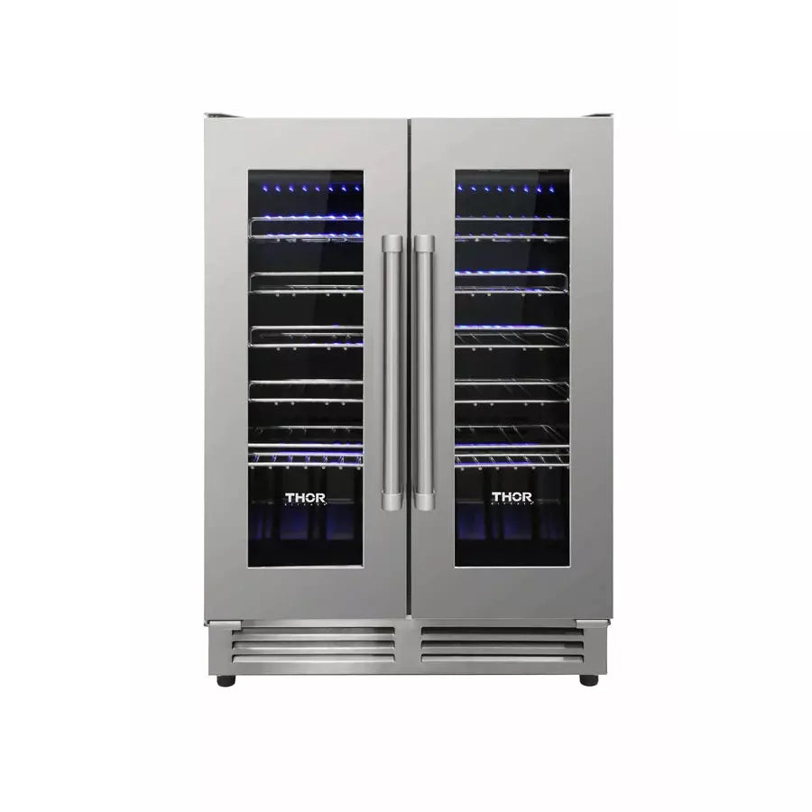 Thor Kitchen 6-Piece Appliance Package - 30" Gas Range, French Door Refrigerator, Under Cabinet Hood, Dishwasher, Microwave Drawer, and Wine Cooler in Stainless Steel