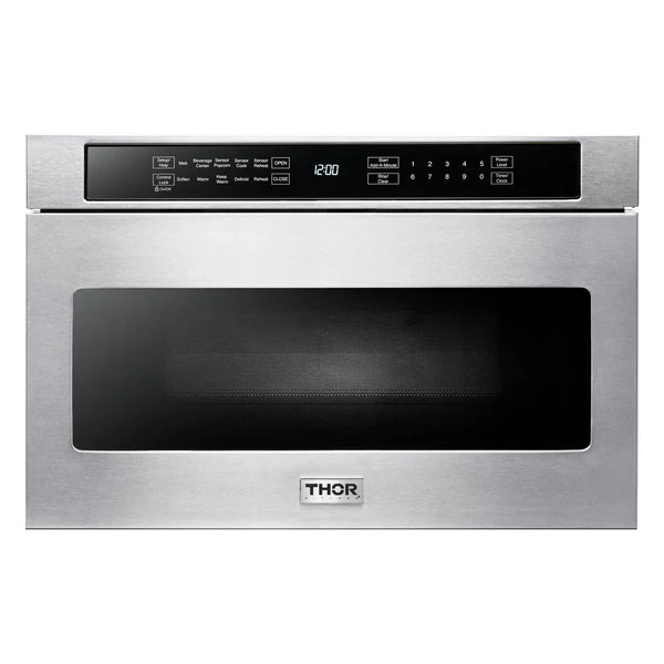 Thor Kitchen 6-Piece Appliance Package - 48" Gas Range, French Door Refrigerator, Under-cabinet Hood, Dishwasher, Microwave Drawer, and Wine Cooler in Stainless Steel