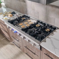 Thor Kitchen 6-Piece Appliance Package - 48-Inch Gas Range, Wall Oven, Premium Hood, Refrigerator with Water Dispenser, Dishwasher, Microwave Drawer, & Wine Cooler in Stainless Steel