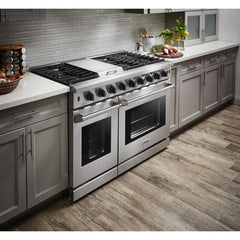 Thor Appliance Package - 48 In. Gas Range, Range Hood, Refrigerator with Water and Ice Dispenser, Dishwasher & Wine Cooler - The Home Selection